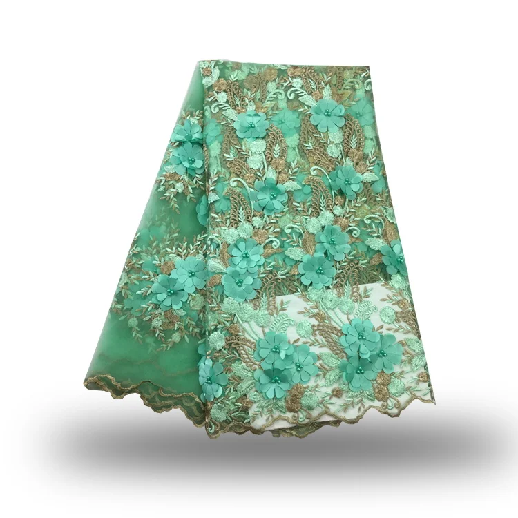 

2018 African Lace Fabric Nigerian Lace Fabric High Quality French Tulle Lace Fabric with 3d flower For party dress.5yards