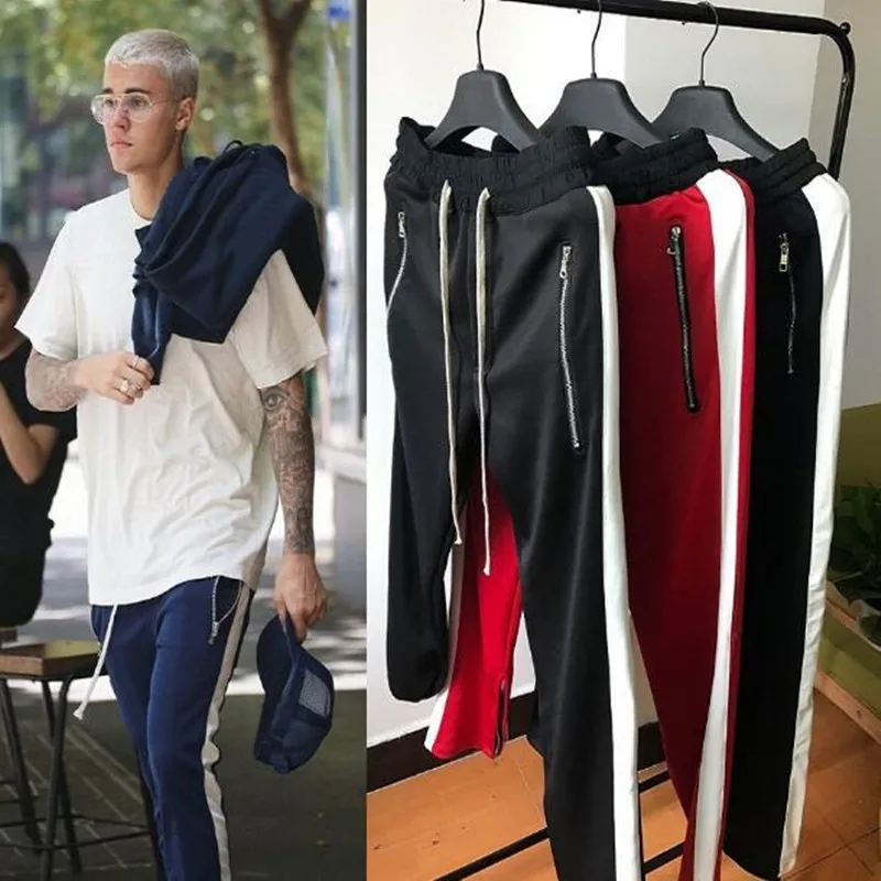 

2018 Brand street Lengthened Section Sweatpants Men Occident Retro Hip Hop Trousers Side Zipper Hit Color Unisex Casual Pant