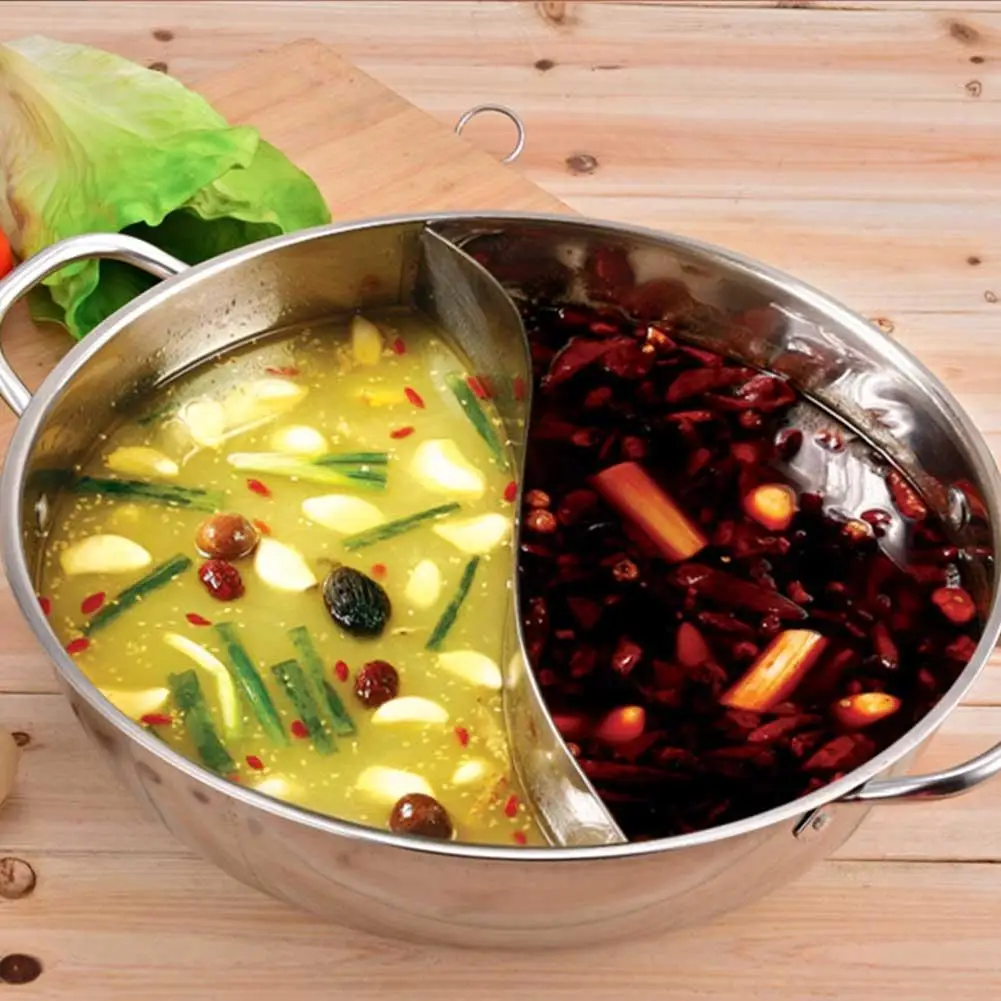 

LanLan 34cm Stainless Steel Mandarin Duck Pot 2 Grip 2 Taste Hot Pot Kitchen Cooking Tool -35