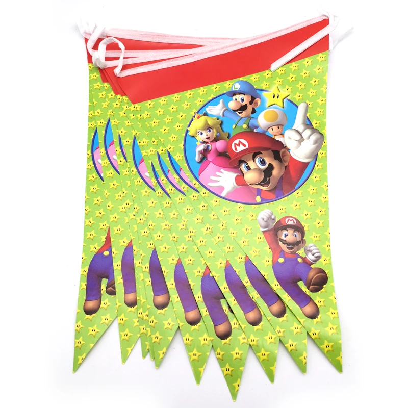 

1set/pack Happy Birthday Boys Kids Favors Flags Baby Shower Party Super Mario Theme Hanging Banner Decorations Events Pennants