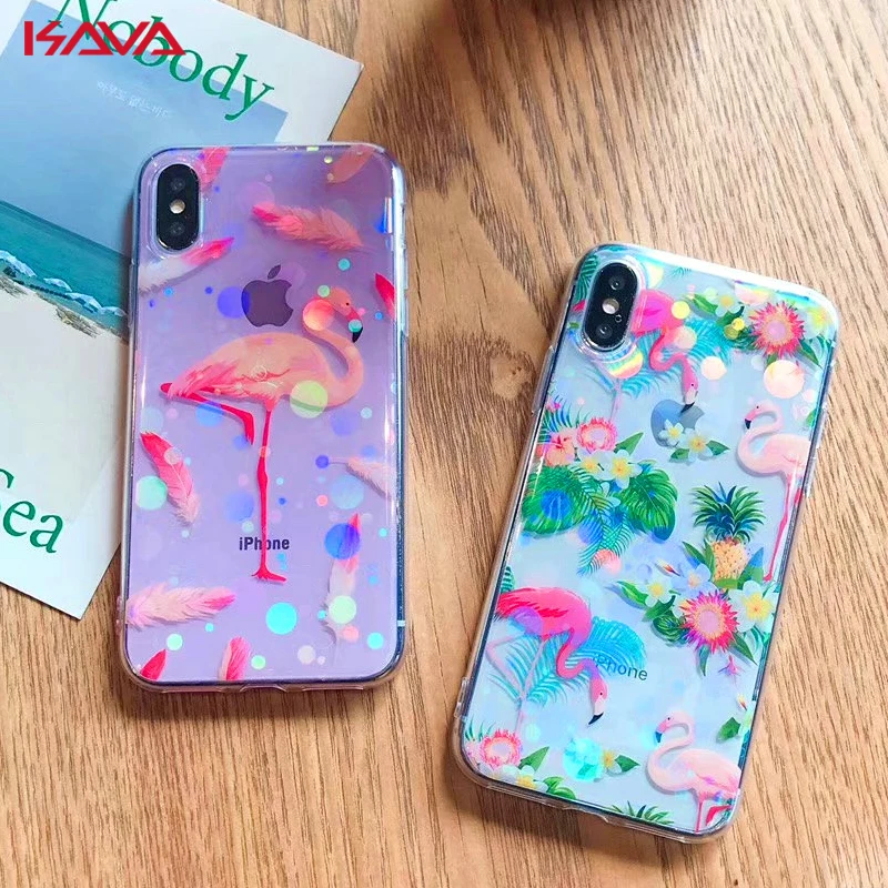 

Feather Cartoon Flamingo Phone Case For iphone 7 plus Cases Transparent Cover case For iPhone 6 6s 7 8 Plus X XR XS MAX Coque