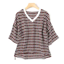 2018 New Spring Shirt Women’s Fashion Loose Blouses Elbow Sleeve Shirts Silk Print Shirt V-neck Chiffon Trumpet Sleeve Shirt