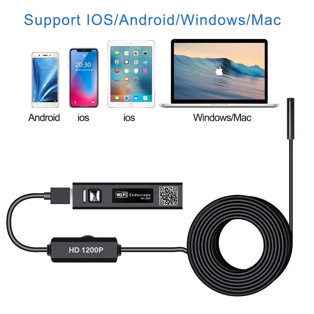 

WIFI Endoscope Camera HD 1200P 1-10M Mini Waterproof Hard Wire Wireless 8mm 8 LED Borescope Camera For Android PC IOS Endoscope