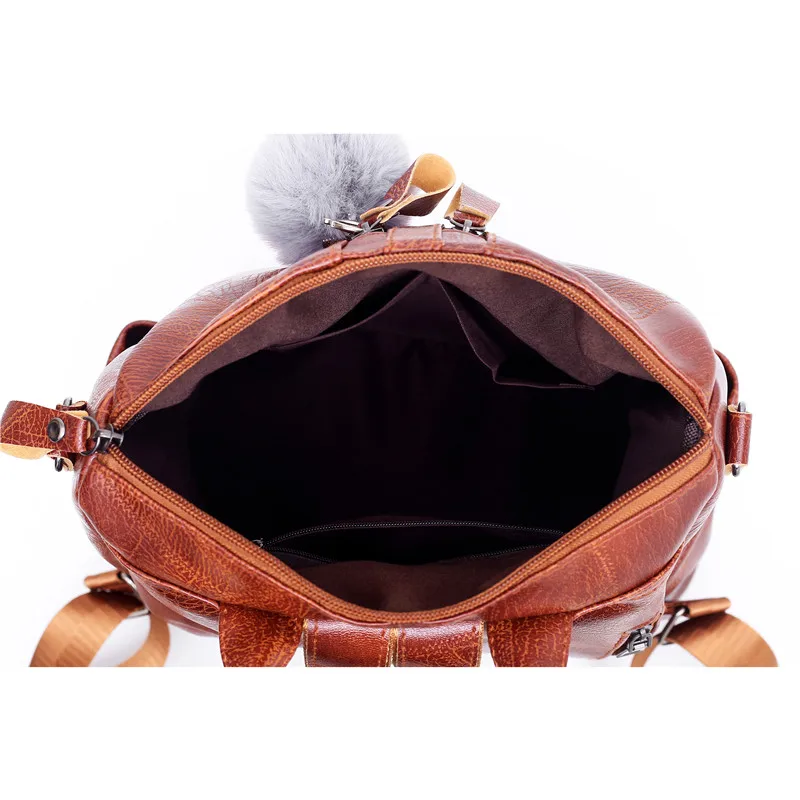 LANYIBAIGE, винтажный женский кожаный рюкзак, школьные сумки для девочек-подростков, женский многофункциональный рюкзак, Mochilas Mujer с Hairbal