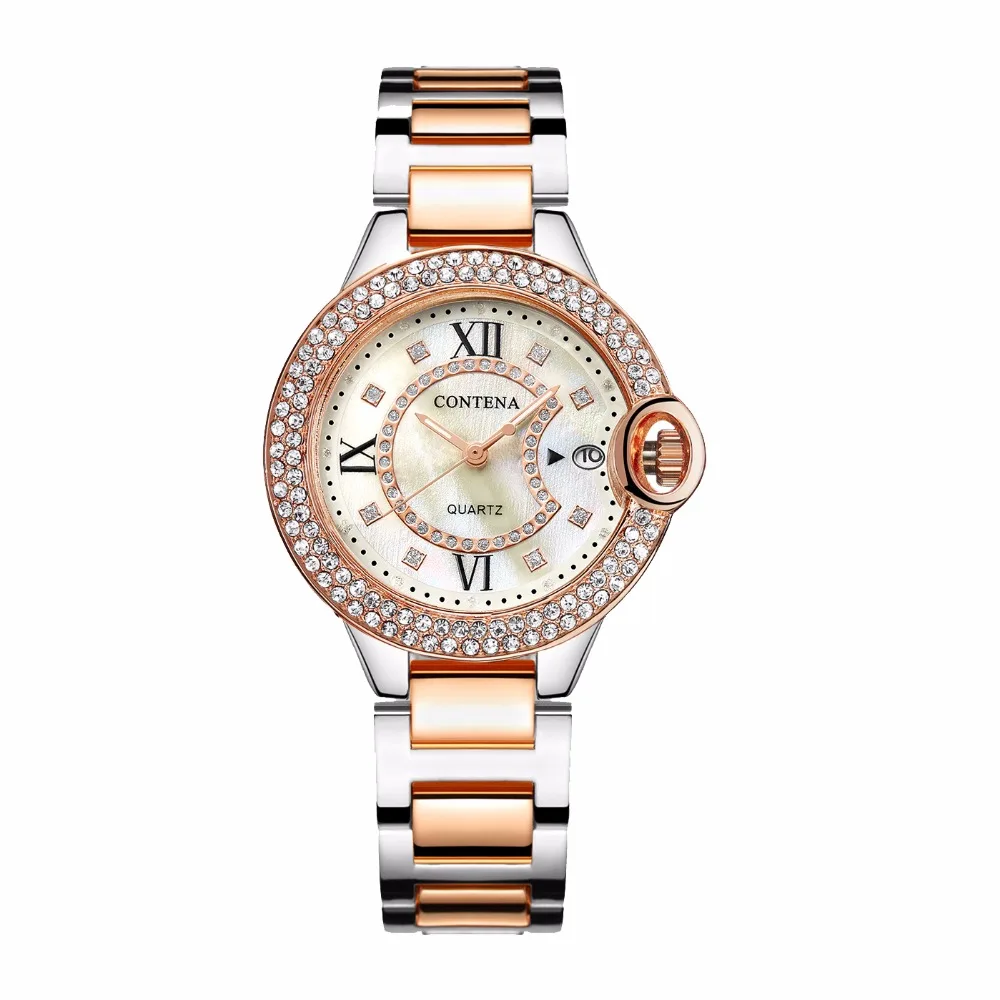 

CONTENA Brand Fashion Rose Gold Quartz Watch Women Famous Wrist Watch Luxury Stainless Steel Ladies Dress Quartz Wrist Watches