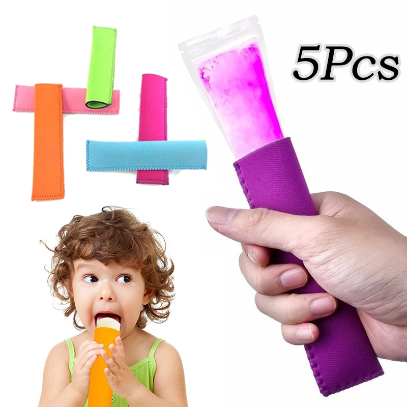 

5Pcs Neoprene Ice Popsicle Sleeve Holder Preventing Popsicle From Melting Down Quickly In Hot Summer Ice Cream Tool Color Random