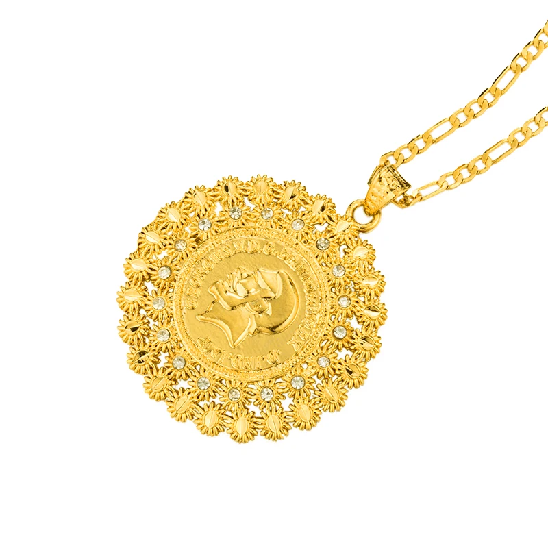 Gold Color Africa/Arab Jewelry Muslim Pendant Chain Necklace Coin Zirconia 60CM Islam for Women Gift | Украшения и аксессуары