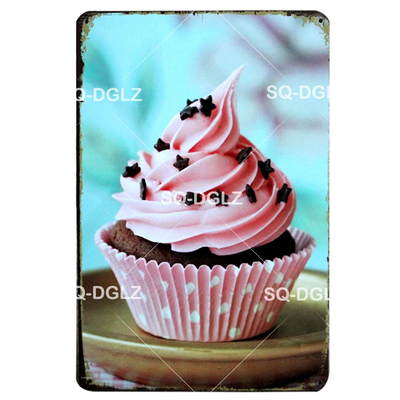 [SQ-DGLZ] новая чашка торт жестяная вывеска пекарня Настенный декор пончики металлические поделки живопись таблички десерт художественный плакат - Цвет: 0217