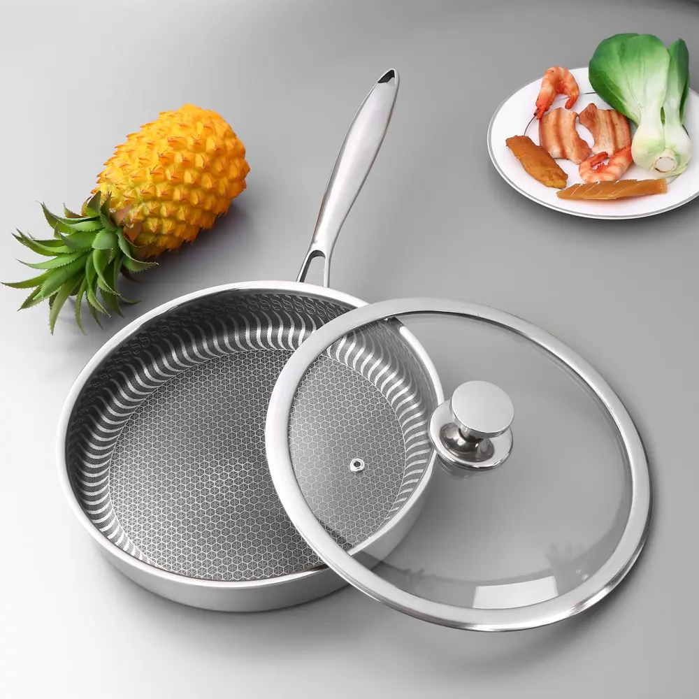 

Stainless Steel Pan with Lid Nonstick Fry Pan Cooking Pot Saucepan Stockpot Fast Heat-up Food Cooker Frying Pan