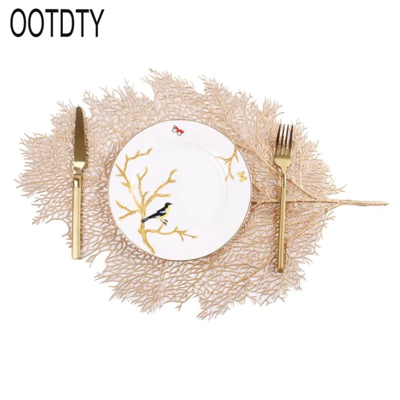 تحديد الموقع ل طاولة الطعام الوقايات لوتس ليف النخيل أوراق محاكاة مصنع PVC كوب القهوة الجدول الحصير المطبخ عيد الميلاد ديكور المنزل