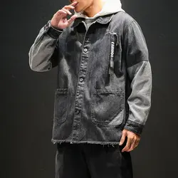 5XL мужские джинсовые куртки 2019 новые осенние однотонные Молодежные мужские Джинсовая Верхняя одежда Turn-Down воротник куртки и пальто для