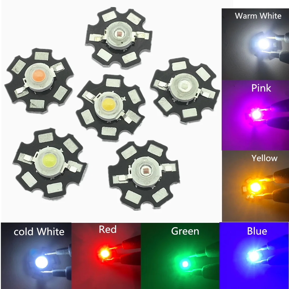 10Pcs 3W High Power Chip white Red Blue Green light Bead Emitter LED Bulb Diodes Lamp Beads with 20mm Star PCB Platine Heatsink