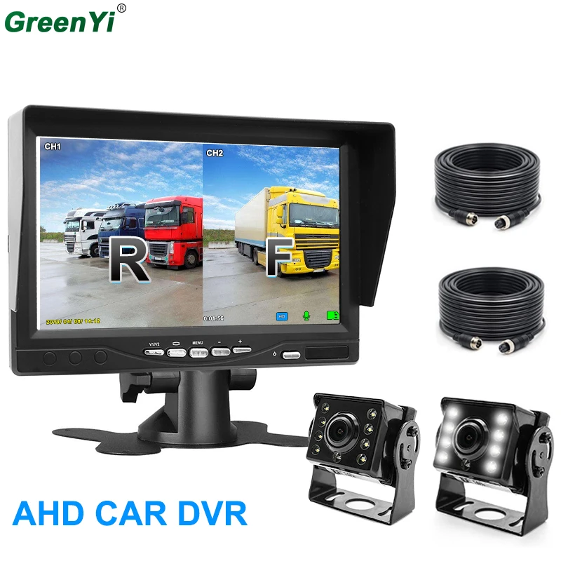 

GreenYi Recording DVR 2 Truck Rear Camera 1280*720 AHD Night Vision with 7" Vehicle Rear View Monitor Support SD Card