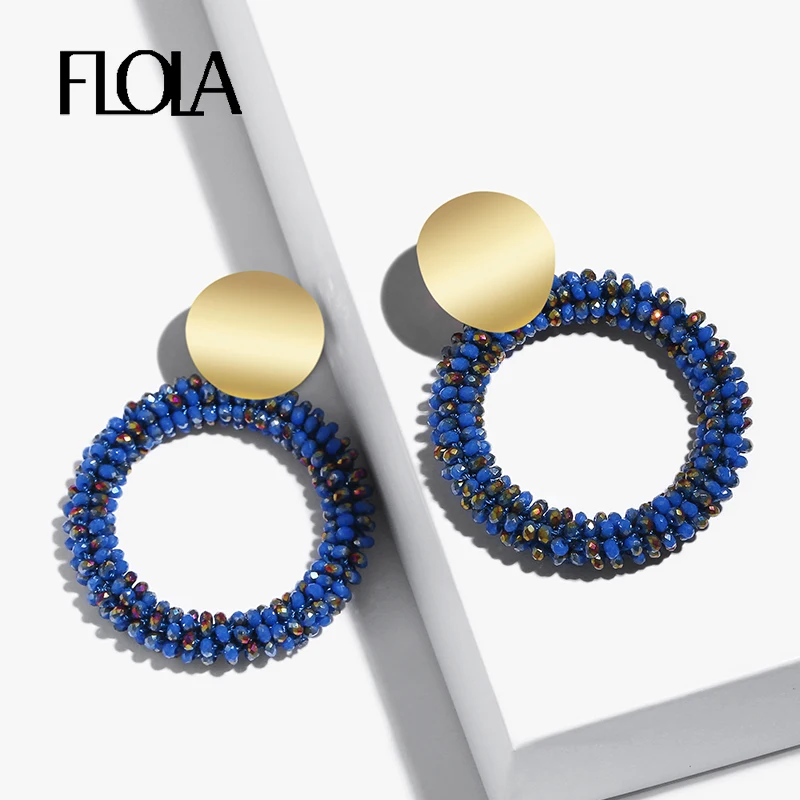 FLOLA Blauw Oorbellen украшенные бисером серьги капли богемные хрустальные бусины летние