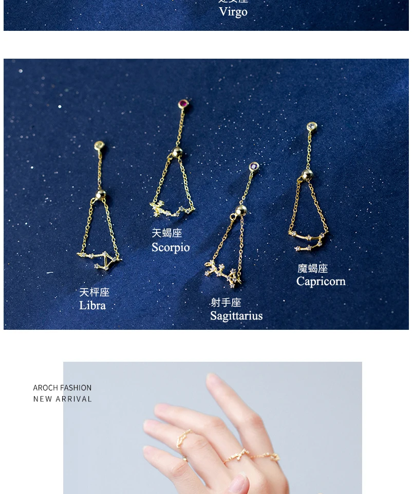 New 925 Sterling Silver Fashion CZ Crystal Tail Rings For Women Girls 12 Constellations Collection Finger Ring Jewellery Bijoux  (9)