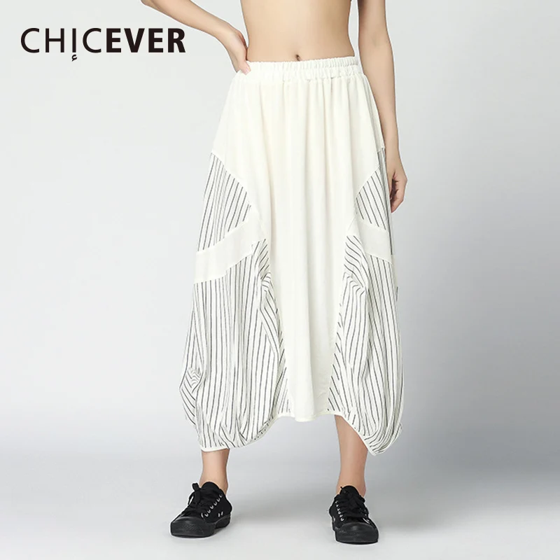 

CHICEVER Striped Skirts Womens High Elastic Waist Loose Big Size 2019 Summer Irregular Hem Women's Skirt Fashion New