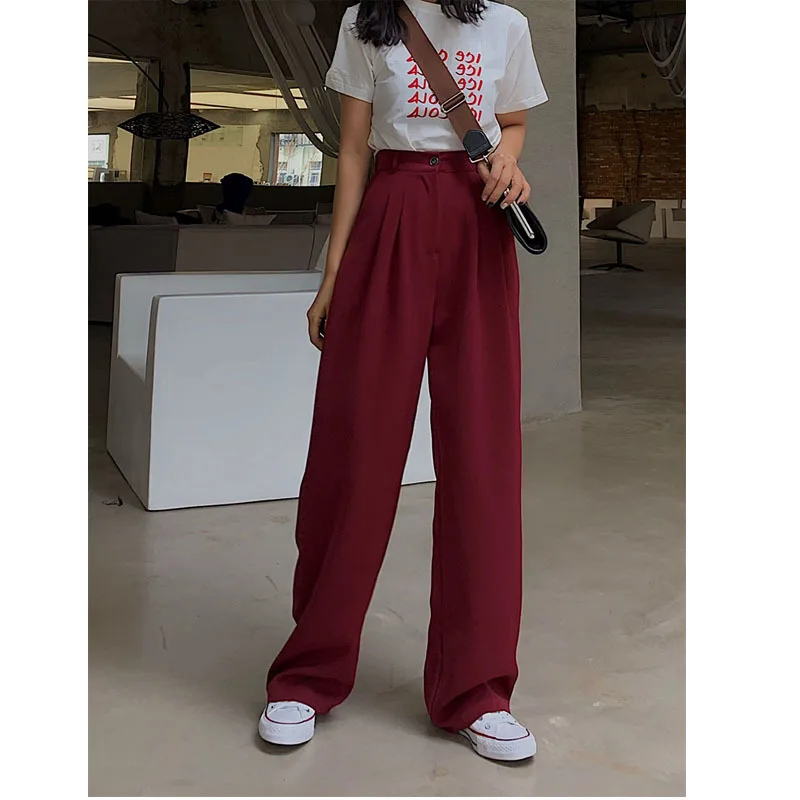 

2019 Spring Simple Wind Texture Loose Wide Legs High Waist Casual Trousers Drag Floor Pants Fake Zippers Black Women Clothing