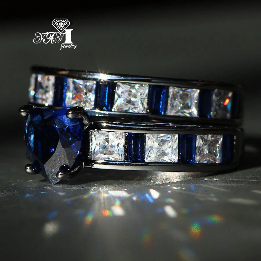 Ювелирные изделия yayi Мода Принцесса огранка 3,8 карат голубой циркон черный цвет обручальные кольца Свадебные Кольца вечерние кольца
