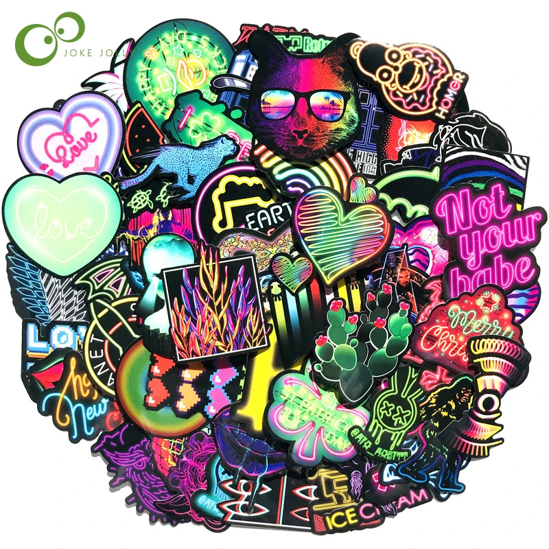

75Pcs/21PCS Neon Light Sticker Anime Icon Animal Cute Decals Stickers for Laptop Suitcase Guitar Fridge Bicycle Car Sticker GYH