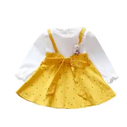 Для маленьких девочек с длинным рукавом в милый горошек Платье для маленьких девочек детское платье принцессы платья для девочек костюм