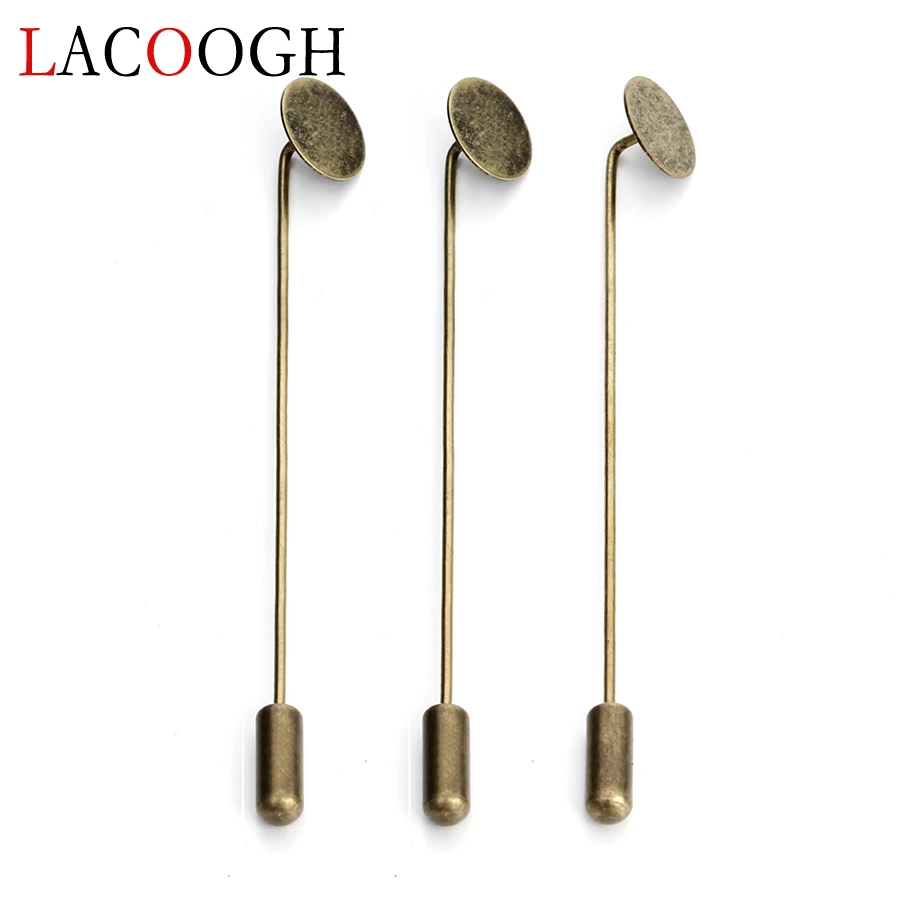 

10pcs/lot Antique Bronze Color Copper Flat Brooch Base Hat Pin Mens Brooches Fit DIY 10mm Cabochons Jewelry Making Accessories
