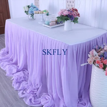 

CL071A beautifl popular many colors custom made birthday party wedding ruffled pleated lilac light purple table skirt