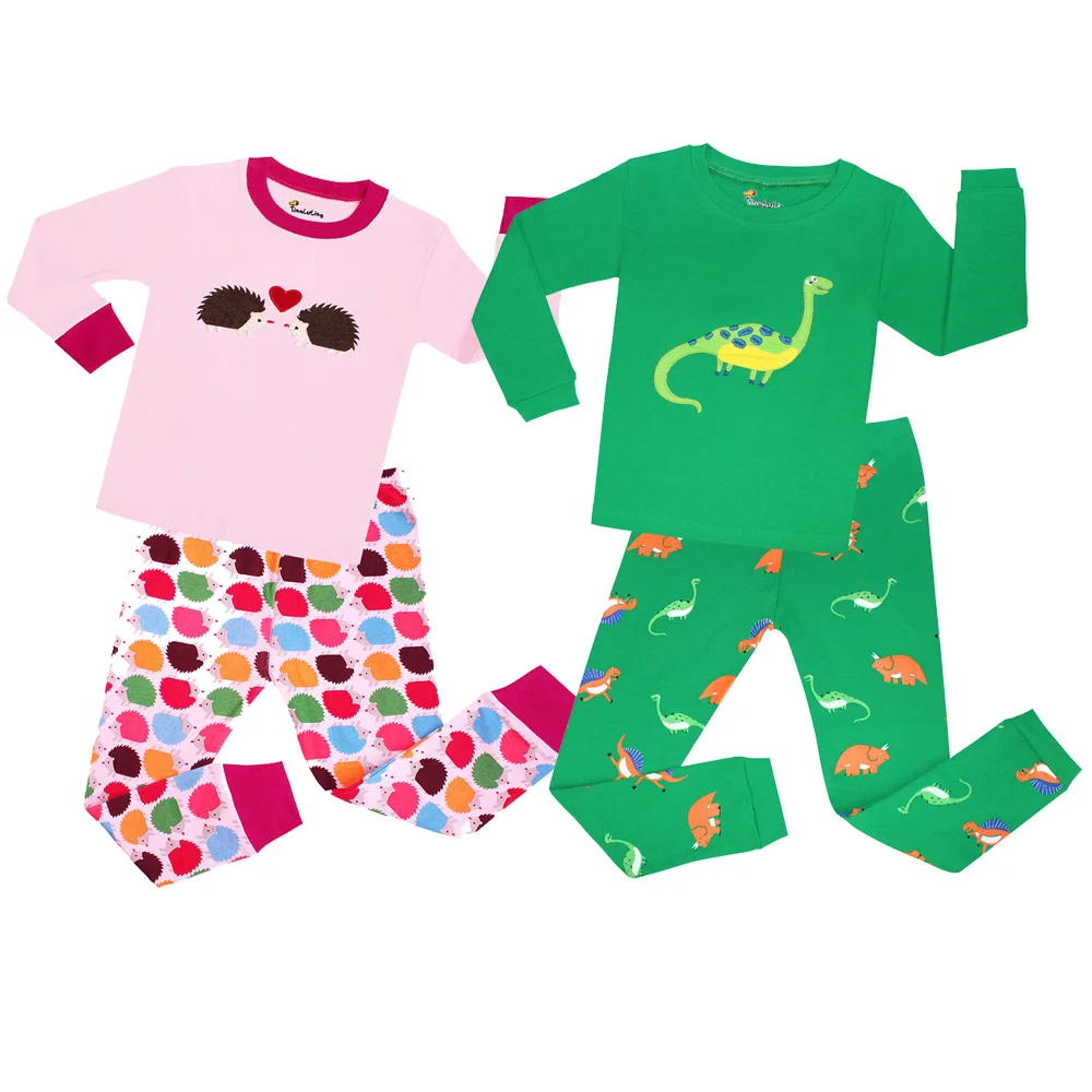 100 хлопок, детские пижамы с длинными рукавами для девочек и мальчиков с животными пижамы с принтами детский набор пижам пижамы для детей на возраст от 1 до 8 лет для малышей Ночная рубашка; одежда для сна