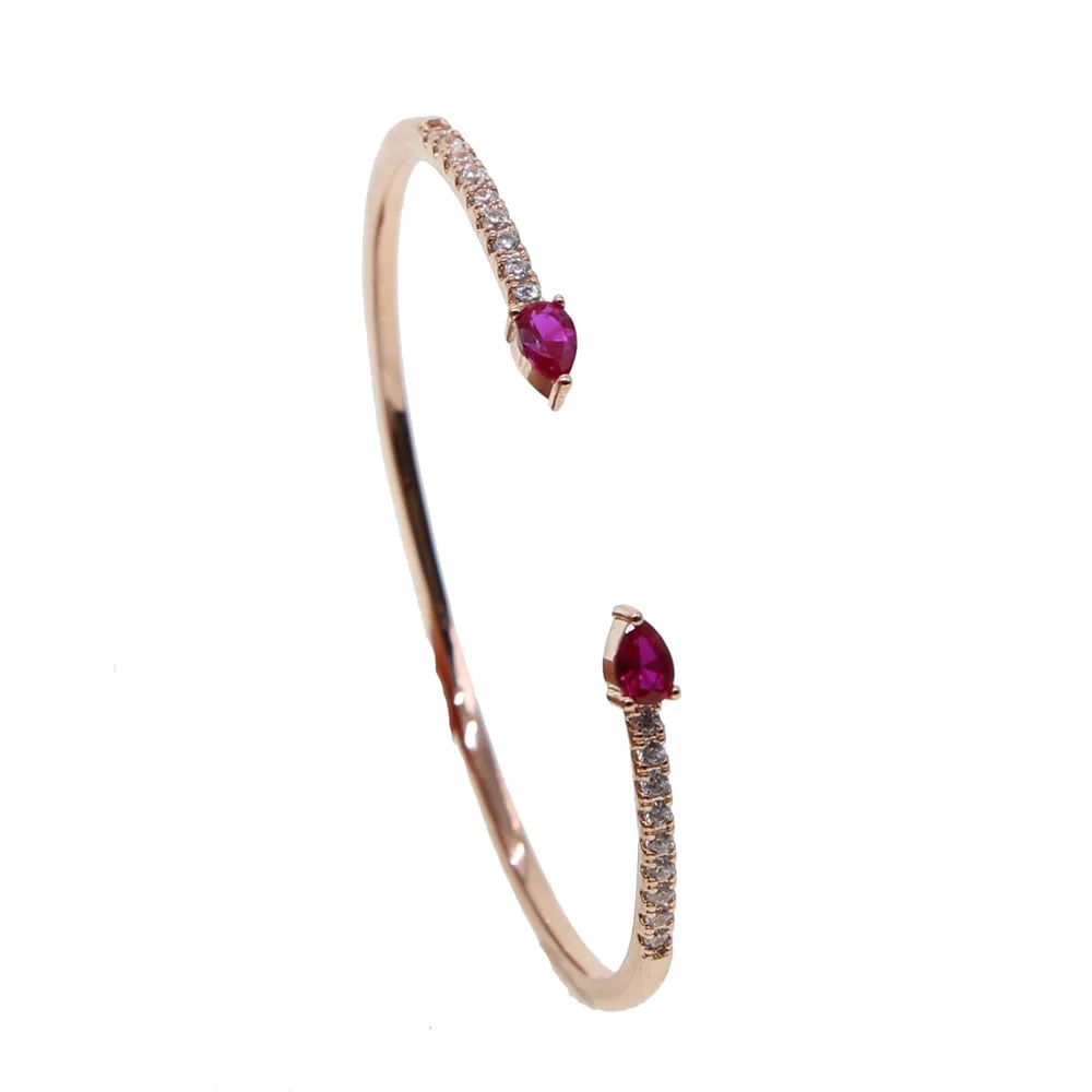 

Fashion rose Gold color red White Geometric Triangle Open Cuff Punk Bracelets Bangles micro pave cz pulseras for women 56-58mm