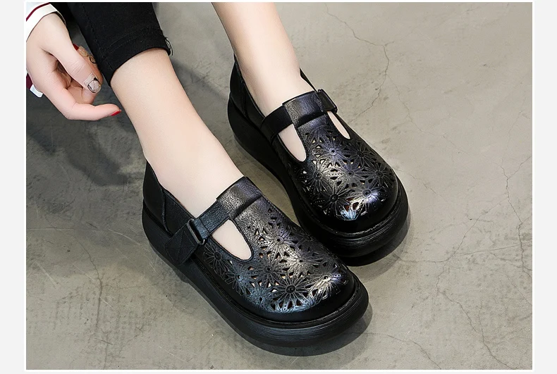 GKTINOO/Женская обувь на платформе ручной работы; женская обувь из натуральной кожи; женские мягкие удобные танкетки в винтажном стиле; дышащие туфли-лодочки