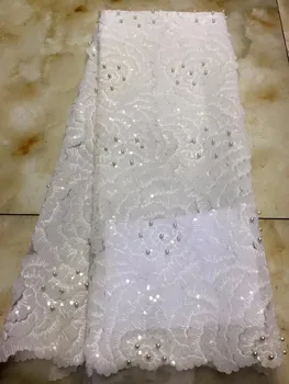

2019 Free shipping beads Embroidery designs high quality african cord lace cotton white nigerian french mech lace fabric