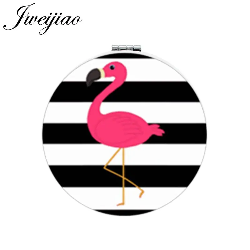 

JWEIJIAO Art Image Flamingo Birds Makeup Mirror Mini Round Folding Compact Pocket Mirror 1X/2X Magnifyingespejo de maquillaje