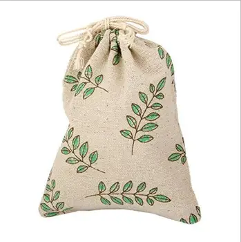 

green Leaf Cotton Linen gift bag 10x14cm Jewelry Packaging Pouch Baby Shower Birthday Party Wedding Favor Holder