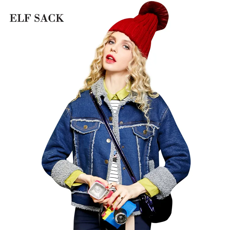 

Elf SACK w winter turn-down collar denim outerwear vintage berber fleece wadded jacket cotton-padded jacket female