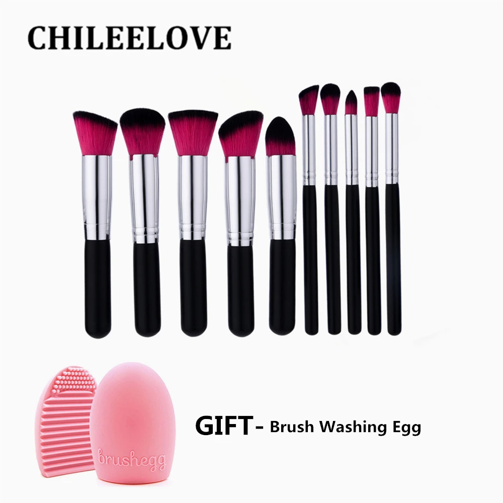 CHILEELOVE 10 шт./компл. набор кистей для макияжа+ моющее яйцо для основы кисти для румян Пудра Тени для век Макияж Косметика