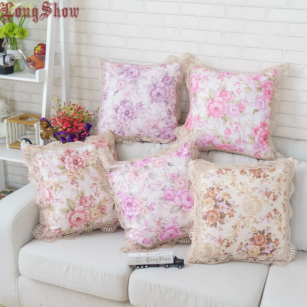 

LongShow New Arrivals Soft Plushed Jacquard 45x45cm Square Pillow Case Pillow Cover With Elegant Lace Trimmings