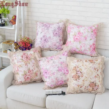 

LongShow New Arrivals Soft Plushed Jacquard 45x45cm Square Pillow Case Pillow Cover With Elegant Lace Trimmings