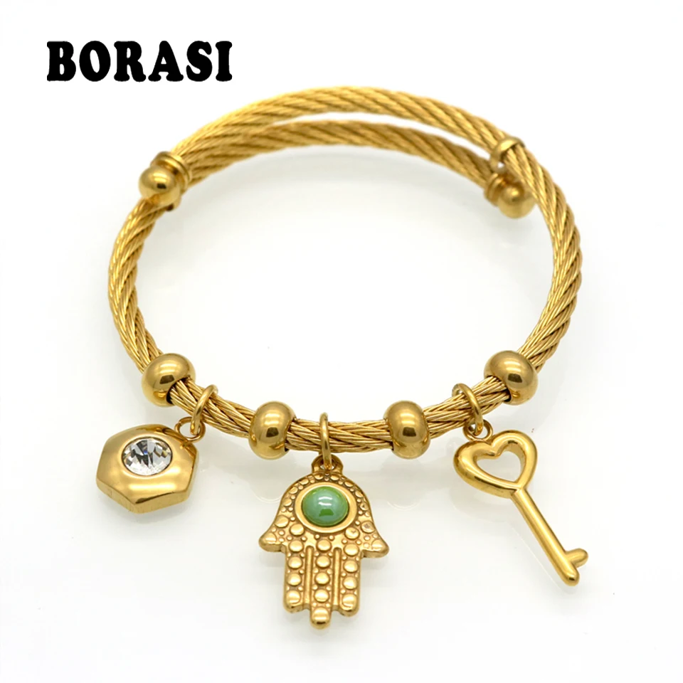 

316L Stainless Steel Women Bracelets Bangles Charms Of Evil Eyes Hand Key Gold Color Trendy Simples Jewellery Wholesales