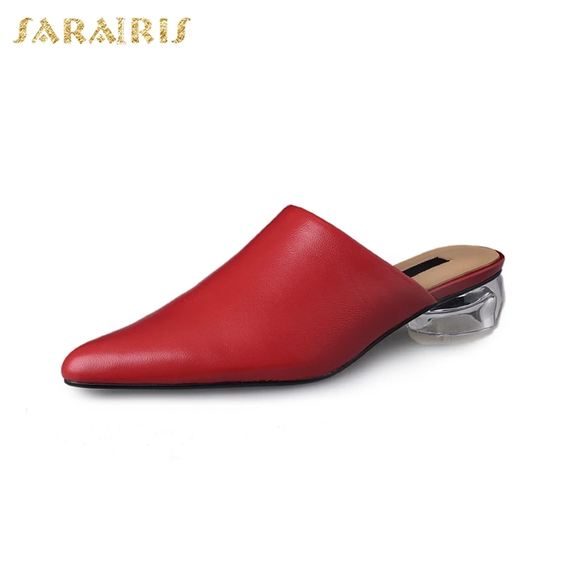 

SARAIRIS Classics Pointed Toe Genuine Leather Mature Elegant Fashion Mules women's Shoes new hot sale women's Pumps
