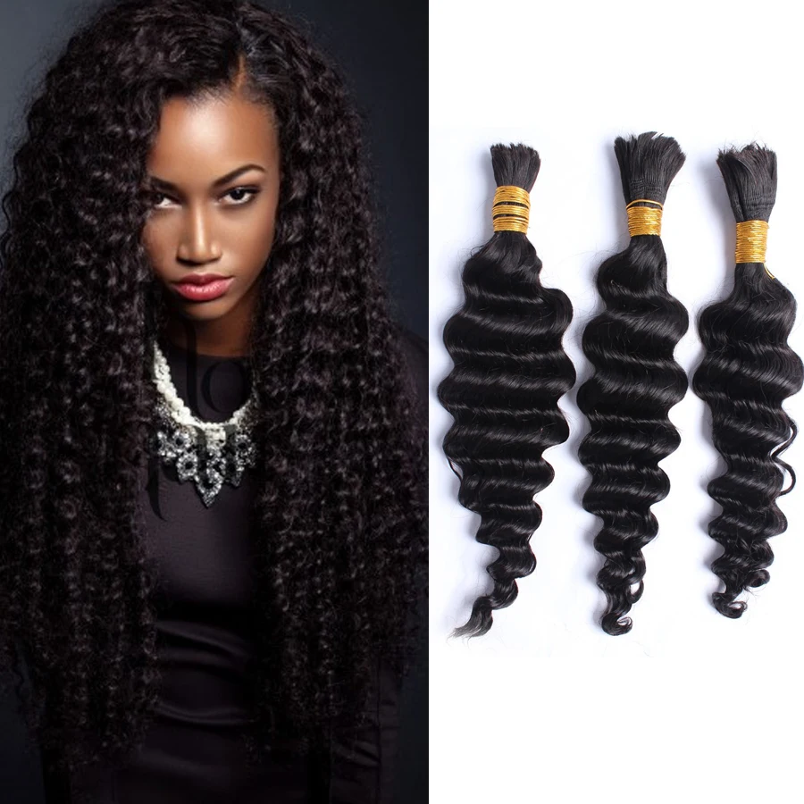 6a Malaysian Deep Wave Bulk Braiding Hair 3pcslot 100 Unprocessed No