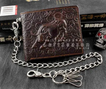 

Cow Embossed Biflod Retro Mens Olied Real Leather Wallet with Chain