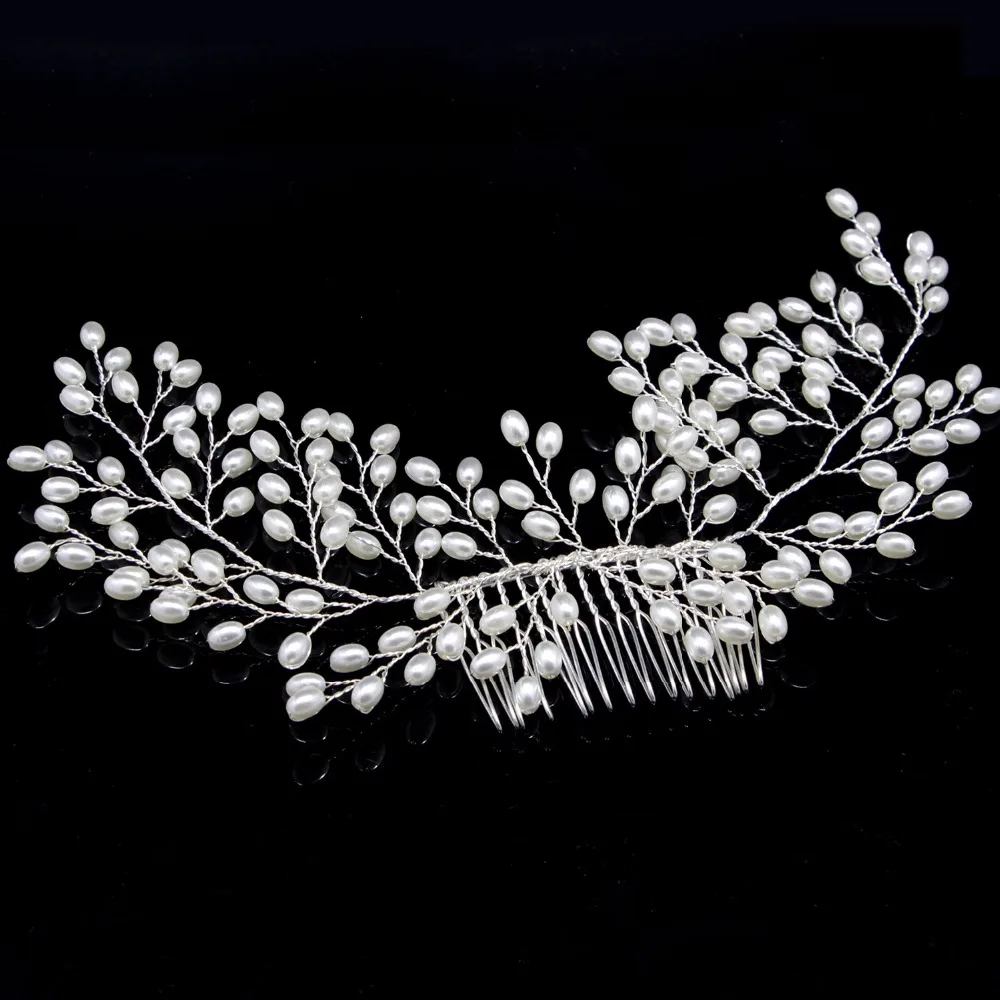2018 New Luxurious Bride Hair Accessories 100% Handmade Pearl Wedding Hair Jewelry Party Pom Bridal Starry Hair Comb Pearl Tiara 10