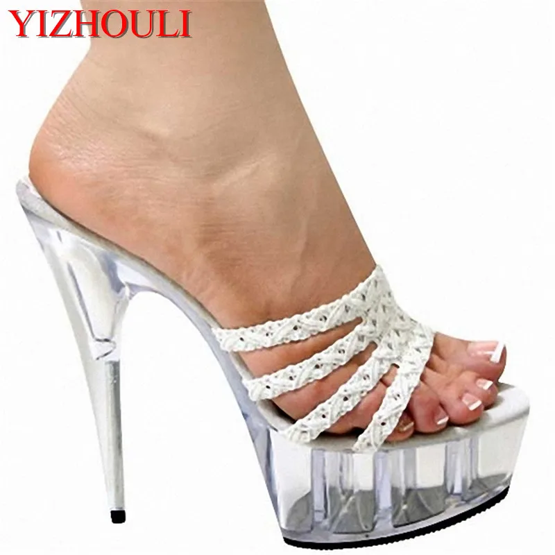 

Fashion high heels Cultivate one's morality show thin 15CM high heel sandals fish mouth taste glass Sandals