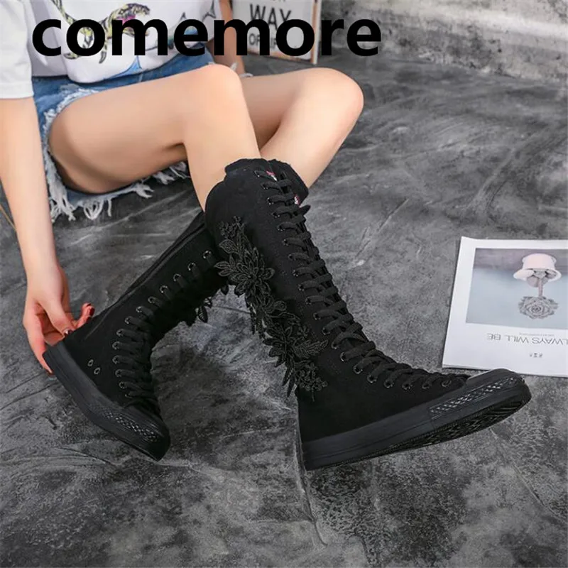 

Outdoor soft bottom breathable comfortable casual new casual canvas inside zipper rubber high tube women's shoes