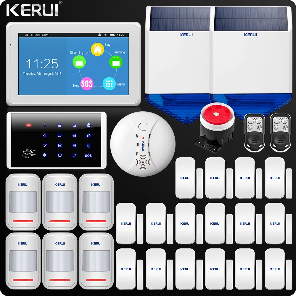 

Kerui K7 Large Touch Screen WIFI GSM Alarm System 7 Inch TFT Color Display Home Alarm System Security RFID Keyboard Solar Siren