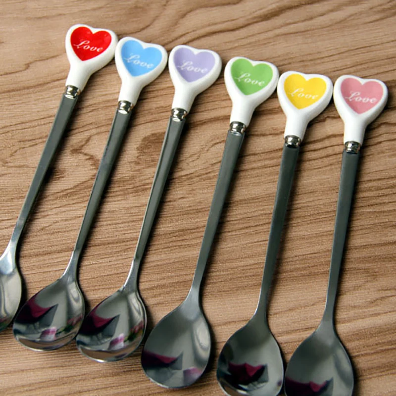 

Heart Shape Stainless Steel Coffee Spoon Dessert Sugar Stirring Spoon Ice Cream yogurt Honey Spoon Kitchen Gift