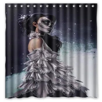 

Free Shipping!Day Of The Dead _Sugar Skull Make Up Printed Waterproof Polyester Bath Shower Curtain( 180X180CM)