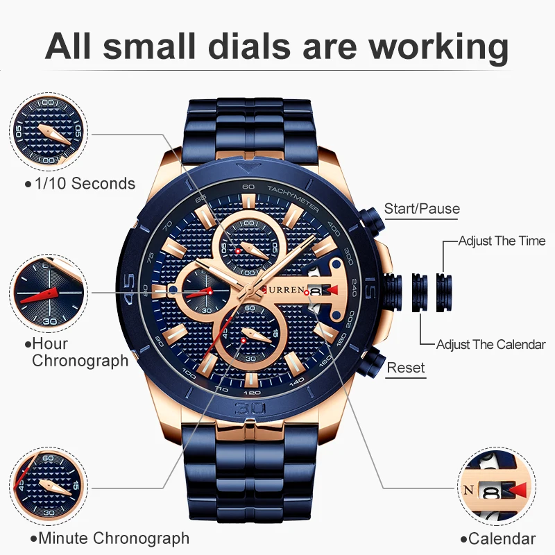 Günstige CURREN Männer Uhr Top Luxus Marke Edelstahl Business Uhr Chronograph Armee Sport Quarz Männlichen Uhren Relogio Masculino