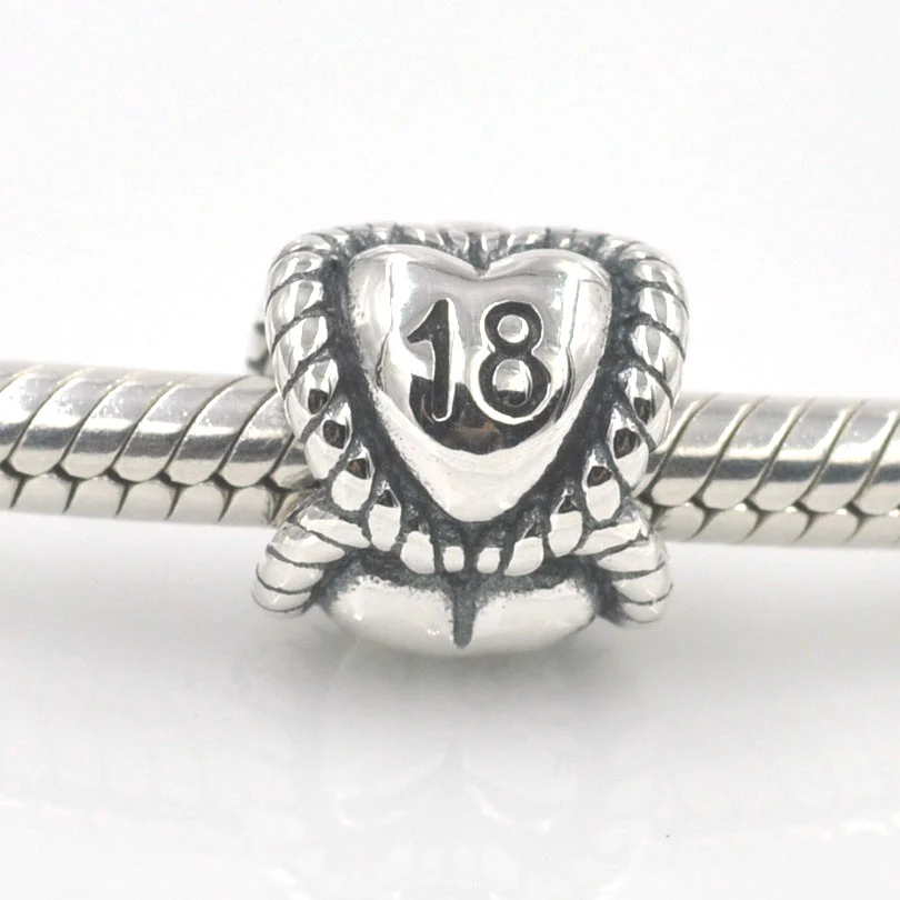 18th Birthday Milestone Charm Silver Beads Fits Pandora Bracelet Charms