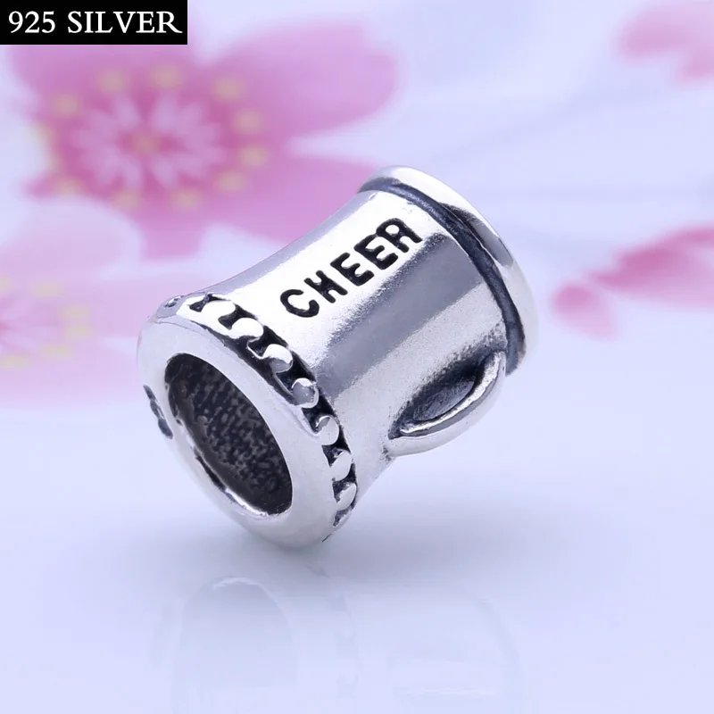 Cheer leader megaphone 925 sterling silver charm mega cheer charms bead