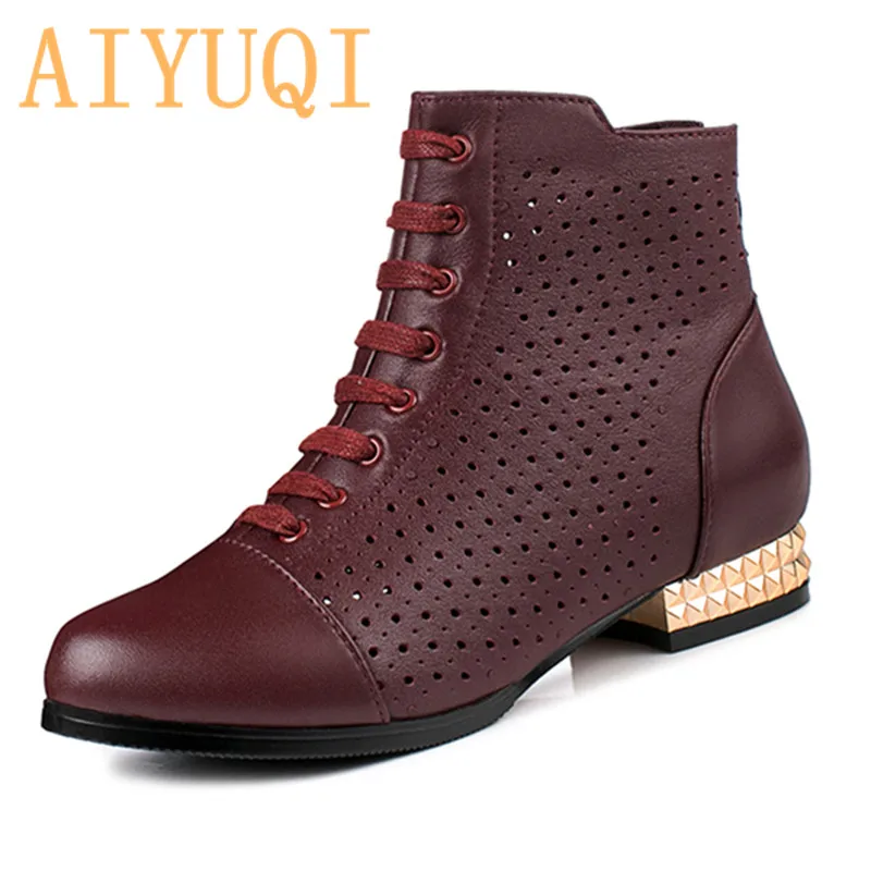 

AIYUQI Women's sandals 2019 new genuine leather mesh sandals women, fashion breathable red large size 41 42 43 shoes women